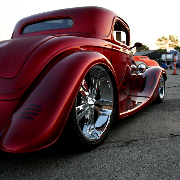 vintage car with chrome-plated wheel rims